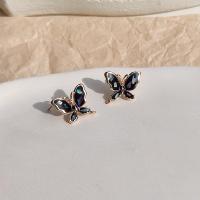 Brass Earring Stud Component, Butterfly, gold color plated, fashion jewelry & with loop & for woman, black [