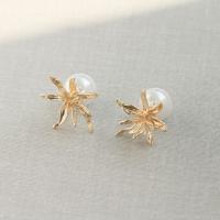 Brass Stud Earring, with Plastic Pearl, 14K gold-filled, fashion jewelry & for woman 16mm [