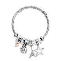 Stainless Steel  European Bracelets, Titanium Steel, with Zinc Alloy, Star, plated, fashion jewelry & Unisex & enamel & with rhinestone Inner Approx 60mm 
