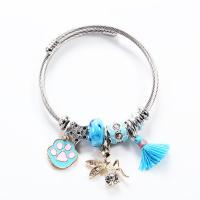 Stainless Steel  European Bracelets, Titanium Steel, with Knot Cord & Porcelain & Zinc Alloy, plated, fashion jewelry & for woman & enamel & with rhinestone inner ~68mm 