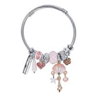 Stainless Steel  European Bracelets, Titanium Steel, with Glass & Zinc Alloy, Shell, plated, fashion jewelry & Unisex & enamel & with rhinestone inner ~68mm 