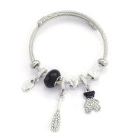 Stainless Steel  European Bracelets, Titanium Steel, with Zinc Alloy, Bear, silver color plated, fashion jewelry & Unisex & enamel & with rhinestone inner ~68mm 