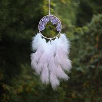 Fashion Dream Catcher, Feather, with Gemstone Chips & Plastic Pearl & Iron, plated, for home and office, purple, 650mm 
