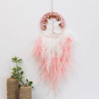 Fashion Dream Catcher, Feather, with Gemstone Chips & Plastic Pearl & Iron, plated, for home and office, pink, 650mm 