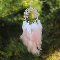 Fashion Dream Catcher, Feather, with Rose Quartz & Plastic Pearl & Iron, plated, for home and office, pink, 650mm 