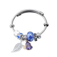 Stainless Steel  European Bracelets, Titanium Steel, with Zinc Alloy, plated, fashion jewelry & for woman & enamel & with rhinestone inner ~68mm 