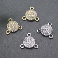 Cubic Zirconia Micro Pave Brass Connector, Flat Round, plated, DIY & micro pave cubic zirconia & 1/2 loop 