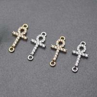 Cubic Zirconia Micro Pave Brass Connector, Cross, plated, DIY & micro pave cubic zirconia & 1/1 loop [