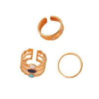 Нержавеющая сталь Rhinestone палец кольцо, Нержавеющая сталь 304, Другое покрытие, три части & Женский & эмаль & со стразами, Золотой, продается указан