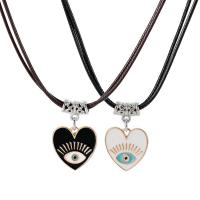 PU Leather Cord Necklace, Zinc Alloy, with leather cord, with 1.97inch extender chain, Heart, 2 pieces & Double Layer & Unisex Approx 17.32 Inch [