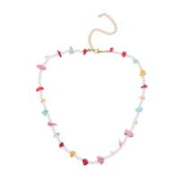 Gemstone Chip Necklaces, 304 Stainless Steel, with Natural Gravel & Plastic Pearl, with 4.33inch extender chain, fashion jewelry & for woman Approx 14.57 Inch 