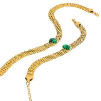 Fashion Stainless Steel Jewelry Sets, 304 Stainless Steel, with Malachite, 18K gold plated, fashion jewelry & for woman, golden 