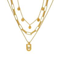Multi слой ожерелье, Нержавеющая сталь 304, с 2.36inch наполнитель цепи, 18K позолоченный, ювелирные изделия моды & разные стили для выбора & Женский, Золотой, длина:Приблизительно 13.78 дюймовый, Приблизительно 14.96 дюймовый, Приблизительно 16.93 дюймовый, продается Strand