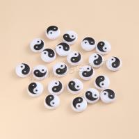 Acrylic Jewelry Beads, Flat Round, DIY white and black, Approx 
