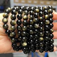 Gemstone Bracelets, Gold Obsidian, Round, polished, fashion jewelry & Unisex black Approx 18 cm 