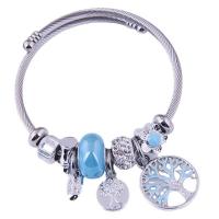 Stainless Steel  European Bracelets, 304 Stainless Steel, with Zinc Alloy, Tree, silver color plated, fashion jewelry & for woman & enamel 20mm, Inner Approx 55mm 