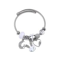 Stainless Steel  European Bracelets, 304 Stainless Steel, with Glass & Zinc Alloy, silver color plated, fashion jewelry & for woman & enamel & with rhinestone Inner Approx 55mm [
