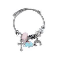 Stainless Steel  European Bracelets, 304 Stainless Steel, with Glass & Zinc Alloy, silver color plated, fashion jewelry & for woman & enamel & with rhinestone Inner Approx 55mm 