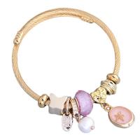 Stainless Steel  European Bracelets, 304 Stainless Steel, with Glass & Plastic Pearl & Zinc Alloy, plated, fashion jewelry & for woman Inner Approx 55mm 