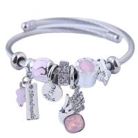 Stainless Steel  European Bracelets, 304 Stainless Steel, with Zinc Alloy, silver color plated, fashion jewelry & for woman & enamel & with rhinestone Inner Approx 55mm 