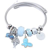 Stainless Steel  European Bracelets, 304 Stainless Steel, with Glass & Zinc Alloy, silver color plated, fashion jewelry & for woman & enamel & with rhinestone Inner Approx 55mm 
