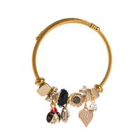 Stainless Steel  European Bracelets, Titanium Steel, with Crystal & Plastic Pearl & Zinc Alloy, gold color plated, fashion jewelry & for woman & enamel & with rhinestone Approx 22 cm 