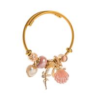 Stainless Steel  European Bracelets, Titanium Steel, with Plastic Pearl & Zinc Alloy, gold color plated, fashion jewelry & for woman & enamel & with rhinestone Approx 22 cm 