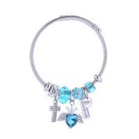 Stainless Steel  European Bracelets, Titanium Steel, with Zinc Alloy, silver color plated, fashion jewelry & for woman & enamel & with rhinestone Inner Approx 60mm 