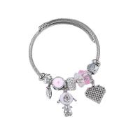 Stainless Steel  European Bracelets, 304 Stainless Steel, with Zinc Alloy, Girl, plated, fashion jewelry & enamel & with rhinestone Inner Approx 55mm 
