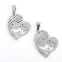 Stainless Steel Heart Pendants, 304 Stainless Steel, plated, DIY, silver color [
