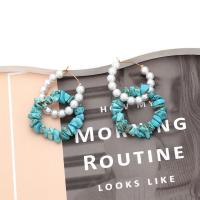 Turquoise Zinc Alloy Earring, with turquoise & Plastic Pearl, handmade, fashion jewelry & for woman [