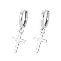 Sterling Silver Drop Earring, 925 Sterling Silver, Cross, plated, fashion jewelry & for woman, silver color 