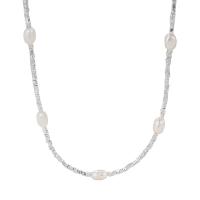 Sterling Silver Pearl Necklace, 925 Sterling Silver, with Freshwater Pearl, with 5CM extender chain, plated, fashion jewelry & for woman, silver color Approx 38 cm 