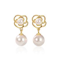 Sterling Silver Drop Earring, 925 Sterling Silver, with Plastic Pearl, Flower, polished, for woman 