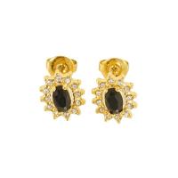 Titanium Steel Earrings, Flower, 18K gold plated, for woman & with cubic zirconia 