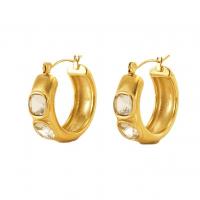 Edelstahl Baumeln Ohrring, 304 Edelstahl, 18K vergoldet, Micro pave Zirkonia & für Frau, keine, 25x22mm, verkauft von Paar[