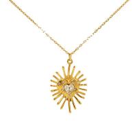 Cubic Zirconia Stainless Steel Necklace, 304 Stainless Steel, Flower, 18K gold plated, oval chain & micro pave cubic zirconia & for woman Approx 17.7 Inch 