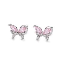 Cubic Zirconia Micro Pave Sterling Silver Earring, 925 Sterling Silver, Butterfly, fashion jewelry & micro pave cubic zirconia & for woman, silver color 