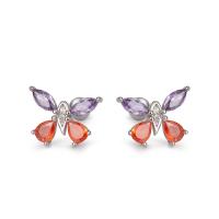 Sterling Silver Stud Earring, 925 Sterling Silver, Butterfly, fashion jewelry & for woman & with rhinestone, silver color 