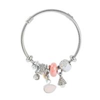 Stainless Steel  European Bracelets, 304 Stainless Steel, with Plastic Pearl & Zinc Alloy, plated, fashion jewelry & Unisex & enamel & with rhinestone Inner Approx 55mm 