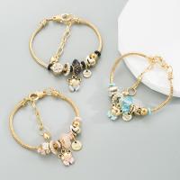 Zinc Alloy European Bracelets, with Crystal & Plastic Pearl, Bear, gold color plated, fashion jewelry & for woman & enamel Approx 21.5 cm 