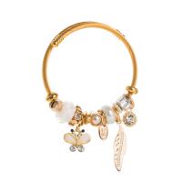 Zinc Alloy European Bracelets, with Glass & Plastic Pearl, Butterfly, gold color plated, fashion jewelry & for woman & with rhinestone Approx 22 cm 
