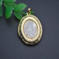 Brass Locket Pendants, with Shell, Flat Oval, gold color plated, DIY, white 