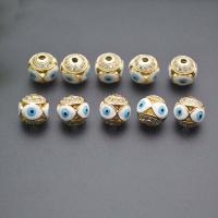 Brass Spacer Beads, Round, gold color plated, DIY & micro pave cubic zirconia & enamel, white, 10mm 