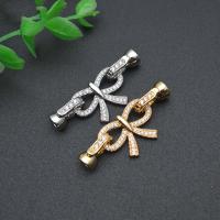 Brass Hook and Eye Clasp, Bowknot, plated, DIY & micro pave cubic zirconia 