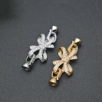 Brass Hook and Eye Clasp, Bowknot, plated, DIY & micro pave cubic zirconia 