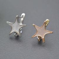 Brass Lever Back Earring Component, with Pearl Oyster, Star, plated, DIY 