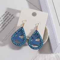 Wood Earring, Zinc Alloy, with Wood, Teardrop, plated, fashion jewelry & micro pave cubic zirconia & for woman 