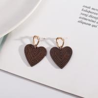 Wood Earring, Zinc Alloy, with Wood, Heart, fashion jewelry & for woman 