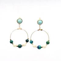 Turquoise Zinc Alloy Earring, with turquoise & Brass, fashion jewelry & for woman, 60mm 